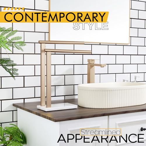 KOKOSIRI Hand Towel Racks Stand Towel Holder 2-Tier with Marble Base for Bathroom Vanity Countertop, Champagne Bronze Stainless Steel 15.7'' Height THS0007-CPG - color: Champagne Bronze, size: 2-Bar