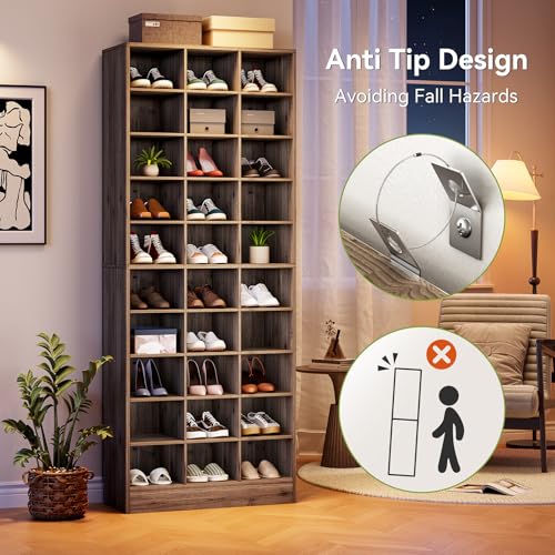 LITTLE TREE 70.9" Tall Shoe Rack, 10-Tier Freestanding Shelf, Max. Store 30 Pairs, Shoe Cabinet Organizer for Living Room, Entryway, Cloakroom, Grey - color: Grey