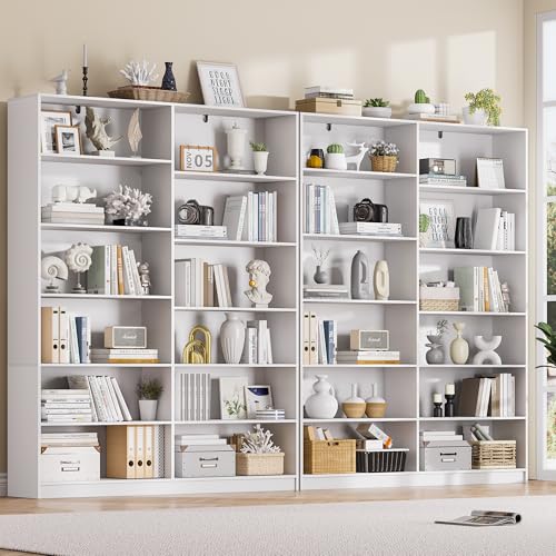 White Bookcase with 24 Open Shelves, 6 Tier Large Bookshelves, 70.8 Inch Tall Bookshelf and Bookcases for Living Room, Bedroom, Home Office Library - color: White, size: Wide 47.2 Inch-2pc