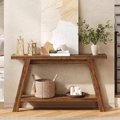 Console Table, 55-Inch Entryway Table with Storage 2-Tier Narrow Wood Console Table Behind Couch Sofa Tables for Living Room, Entryway, Hallway (Light Brown) - color: Brown