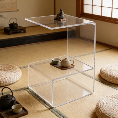 Acrylic End Table, 21.6" H C-Shaped End Table, Side Table for Living Room, Bedside Table for Bedroom, Acrylic Clear C Side Table (Clear) - color: Clear