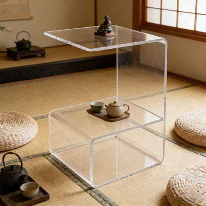 Acrylic End Table, 21.6" H C-Shaped End Table, Side Table for Living Room, Bedside Table for Bedroom, Acrylic Clear C Side Table (Clear) - color: Clear