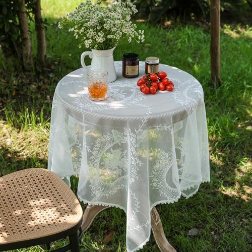 White Lace Small Rectangle Tablecloth 35 x 55 Inch Vintage Embroidered Table Cloth Shabby Chic Wedding Baby Shower Table Cover (White, 35"x55") - size: 55" x 35" (Rectangular)