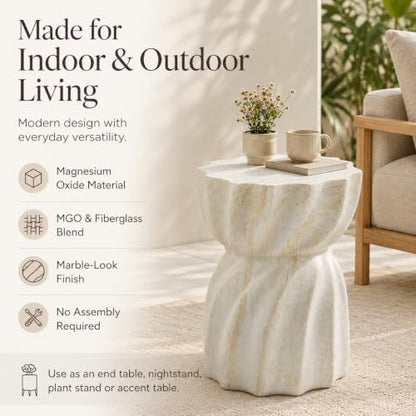 Stone Side Table,Round Faux Marble Side Table,Modern Small Stone End Table for Balcony (White-13.8"-9) - color: White-13.8"-9