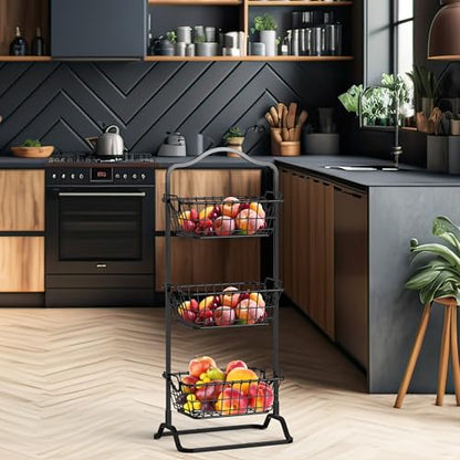 Simple Houseware 3-Tier Rigid Wire Market Fruit Basket Stand, Black - size: 3 Tier