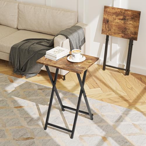 Acovy Foldable TV Trays, Small Folding Table, TV Trays Set of 2, TV Dinner Tray, Side Table for Bed, Couch, Portable Easy to Move, Brown - color: Rustic Brown-2pcs