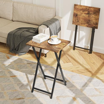 Acovy Foldable TV Trays, Small Folding Table, TV Trays Set of 2, TV Dinner Tray, Side Table for Bed, Couch, Portable Easy to Move, Brown - color: Rustic Brown-2pcs
