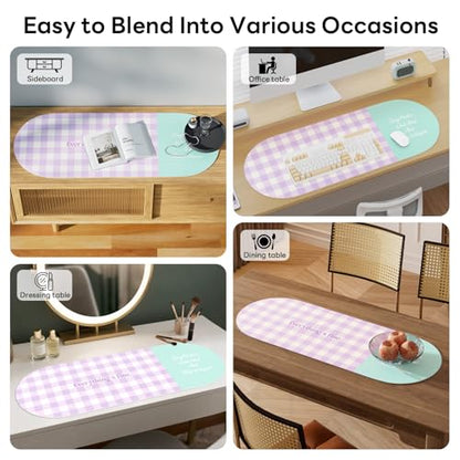 Checkered Pattern Desk Pad Protector, 35.5 x 13'' Aesthetic Mouse Mat for Desktop, Waterproof PU Leathe Non-Slip Desk Writing Pad for Office and Home, Purple and Blue - color: Purple and Blue