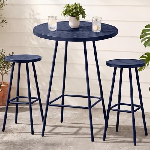 Best Choice Products 3-Piece Patio Dining Set, Bar Height, Outdoor Bistro Set, Outdoor Round Bar Table w/ 2 Bar Stools, Steel - Navy - color: Navy
