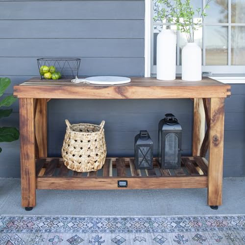 Backyard Discovery 48" Acacia Wood Farmhouse Narrow Console Table with Lower Slat Storage Shelf, Water-Resistant Design for Patio, Deck, Entryway, Living Room, Sofa Table, Indoor or Outdoor Use - style: Without Decorative Shelves