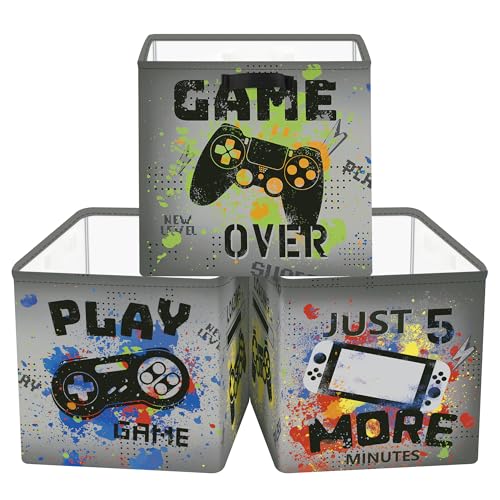 Clastyle Video Game Kid Storage Cube Organizer Set Black Gamepad Closet Clothes Cube Storage Bin Nursery Toddler Toy Box Chest Girl Boy Book Shelf Basket,Graffiti,11.8x11.8x11.8 in - color: Graffiti