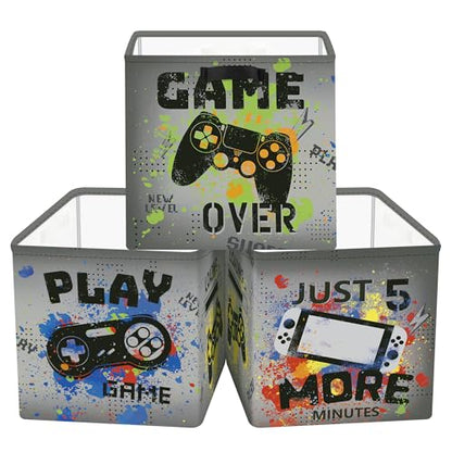 Clastyle Video Game Kid Storage Cube Organizer Set Black Gamepad Closet Clothes Cube Storage Bin Nursery Toddler Toy Box Chest Girl Boy Book Shelf Basket,Graffiti,11.8x11.8x11.8 in - color: Graffiti