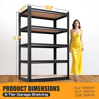 5-Tier Garage Shelving Heavy Duty Storage Shelves, Adjustable Shelving Unit, Utility Garage Organizer Shelf for Basement, Pantry, Kitchen, Warehouse,Supermarket, 31.5" Wx13.8 Dx71.2 H,Black - size: 5-Wood-13.8"Dx31.5"Wx71.2"H