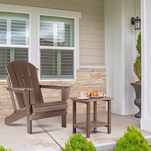 Apolimi Adirondack Outdoor Side Table, 2-Tier Sturdy Patio End Table Weather Resistant, 16.5" Solid Side Table for Patio, Pool, Porch - color: Brown