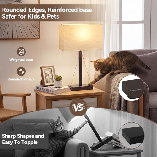 Hong-in Touch Lamps for Bedroom - 3-Way Dimmable Bedside Lamps Set of 2 with USB C+A, White Modern Table Lamp for Night Stands, Desk Lamp for Living Room Nightstand End Tables Bed Side - color: G. White&Brown