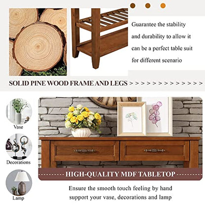 Knocbel Entryway Console Table with 2 Storage Drawers and 2 Lower Shelves, Entrance Hallway Foyer Behind Sofa Couch Table, Easy Assembly (Brown) - color: Brown