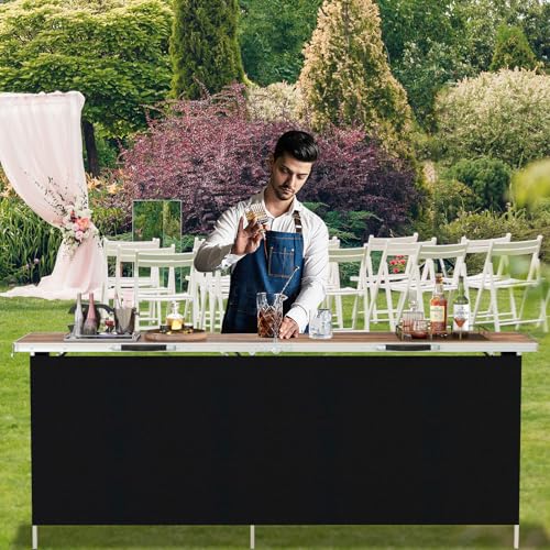 COSTWAY 81" Folding Picnic Table, Portable Bar Table with Carry Bag | Lightweight Aluminum Food Prep Station with 2 Shelves, Quick Set-up, BBQ, Party, Backyard, Brown - color: Brown, size: 81"W x 32.5"H