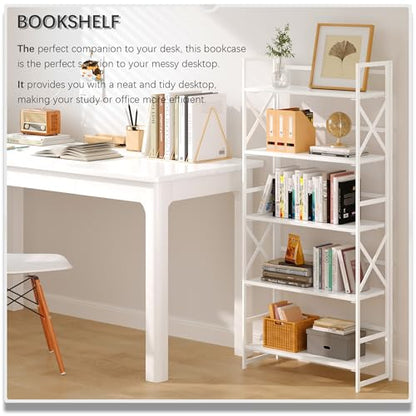 4NM 6 Tiers No Assembly Book Shelves, 61.8" H Folding Bookshelf Bookcase Open Industrial Foldable Shelves for Bedroom, Living Room, Home Office - All White - color: All White, size: XX 6-Tier