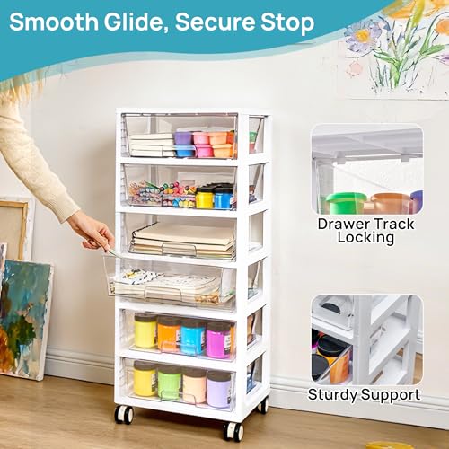 Vtopmart Rolling Drawer Cart, 6 Tier, Clear, Deep Drawers | Clear Deep Drawers, Visible Storage, Large-Capacity Organization, Crafts, Art, Toys, Bathroom, Classroom & Office Supplies - style: 6 Tier 6 Drawers