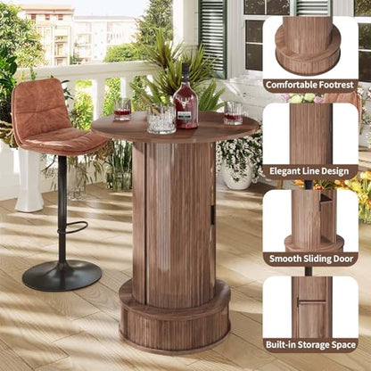 Round Bar Table with 2-Tier Hidden Storage, 38.1" H Wood High Top Table, Bistro Pub Table with Footrest, Cocktail Tables for Coffee Bar, Kitchen Dining Room, Small Space (Walnut) - color: Walnut