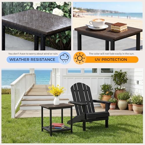 2-Tier Outdoor Side Table with Storage, Weather Resistant Patio End Table, HDPS Small Accent Table for Deck, Garden, Pool, Backyard, Brown - color: Brown