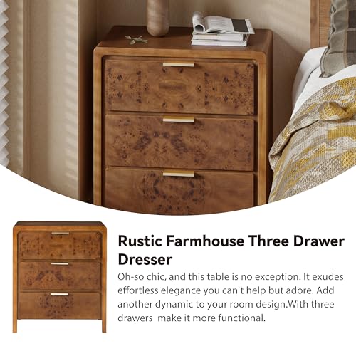 COZAYH Farmhouse Nightstand with 3 Drawer, Distressed Wood Rustic Accent Dresser, Burl Finish Bedside Table for Bedroom, Entryway, Fully Assembled, Brown - color: Dark Brown, size: 3 Drawer-No USB