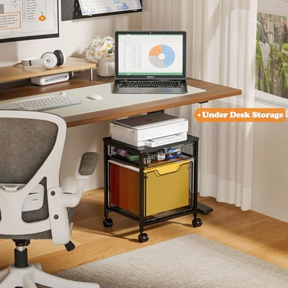 Rolling File Cabinet Cart, Printer Stand with Storage Drawer, Mobile Filing Cabinet on Lockable Wheel, Printer Cart with Hanging File Folder Organizer Beside Under Desk for Office Home(Patent Pending) - color: Black