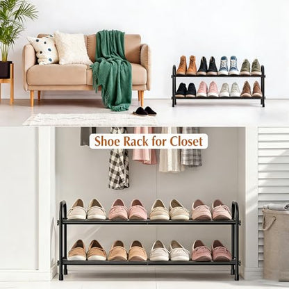 2 Tier Shoe Rack Metal Shoe Shelf Heavy Duty Shoe Rack Storage Organizer for Entryway Closet Doorway, Black - size: 2 Tier