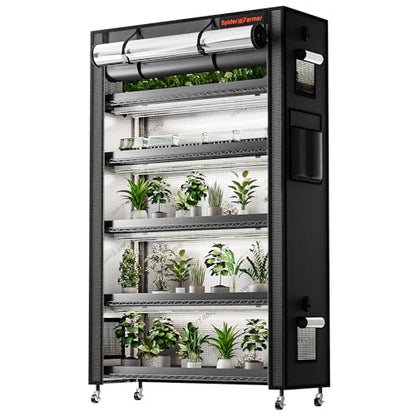Spider Farmer 6 Tier Plant Shelf with Grow Lights Indoor Greenhouse Tent | 250W Full Spectrum LED Grow Lights, Grow Tent Cover with Visual Curtain and Blackout Curtain, Waterproof Trays, Movable Wheel - size: L-43x16x71in