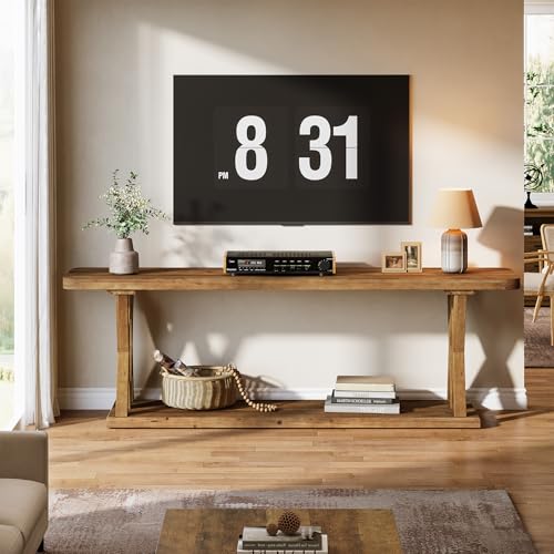 63-Inch Solid Wood TV Stand for 50/55/60/65/70/75-Inch TVs, Farmhouse Entertainment Center with Storage Shelf, Low Media Console Television Stands for Living Room, Bedroom