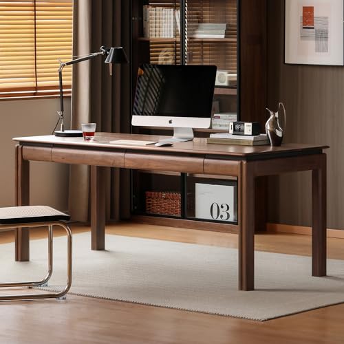 100% Solid Wood Desk, Mid Century Modern Walnut Finish Home Office Computer Writing Desk with Drawers Perfect for Study & Living Room 39.37" W - color: Walnut Color-ash Wood, size: 39.37"W