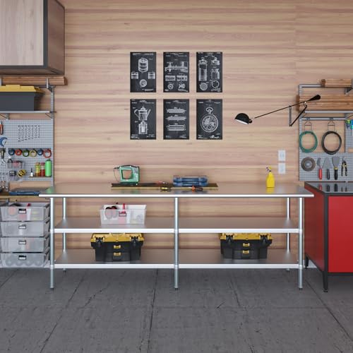 Stainless Steel Work Table with 2 Shelves | Metal Utility Table | Commercial & Residential NSF Utility (Stainless Steel Table with 2 Shelves, 96" Long x 24" Deep) - size: 96" Long x 24" Deep