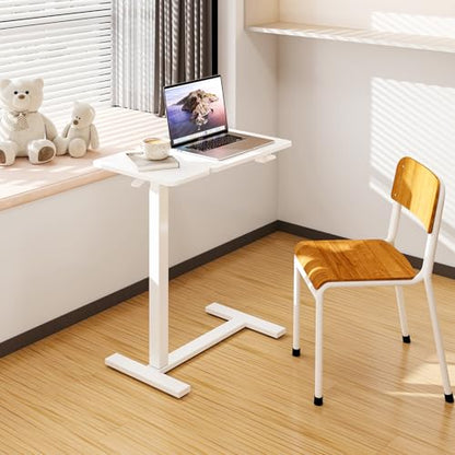 DUMOS Small Standing Desk Rolling Table Adjustable Height, Laptop Mobile Stand with Wheels, Portable Computer Workstation with Tiltable Desktop for Teacher Classroom Home Office, White - color: White