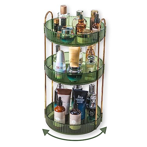 Asayuee 360 Rotating Perfume Organizer,3 Tier Large Capacity Make Up Organizers and Storage,Makeup Organizer for Bathroom,Cosmetic Perfume Stand Holder (Green-3 Tier) - color: Green, size: 3 Tier