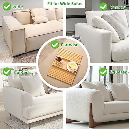 GEHE Bamboo Sofa Arm Tray, Foldable Couch Arm Tray Side Table, Anti-Falling Armrest Tables Cup Holder for Snacks, Drinks, Beers, Phone, Control, Flexible and Portable, Anti-Slip - color: Bamboo