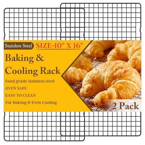 2PCS Cooling Racks for Cooking and Baking - 10" x 16"Heavy Duty Stainless Steel Wire Rack for Baking, Grilling, Roasting - Oven & Dishwasher Safe - Fits Half Sheet Pan（Black） - color: Black, size: 10‘’x16‘’-2PC