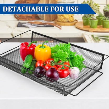 CVHOMEDECO. 3 Tier Fruit Basket Large Capacity Rectangular Metal Fruit Bowl Detachable Metal Fruit Stands Organizer for Kitchen Counter, Bread, Vegetable, Snack and Fruits. Black