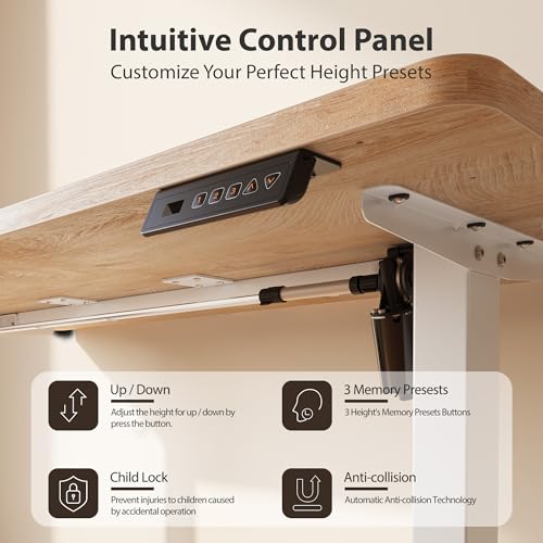 Cubiker Standing Desk, 40x24 Inches Sit Stand Home Office Desk, Electric Stand up Desk, Adjustable Desk with Splice Board, White Frame/Maple Top - color: Maple, size: 40x24