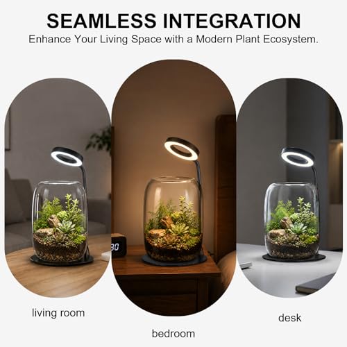 5X Aperture Grow Light for Indoor Plants, Full Spectrum Mini Desk Plant Light with Glass Terrarium, Height Adjustable LED Grow Lamp for Succulents, Moss & Home Office Gift - size: 5X