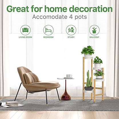 Wisuce Bamboo Plant Stands Indoor, 4 Tier Tall Corner Plant Stand Holder & Plant Display Rack for Outdoor Garden Indoor Home (4 Tier -2)