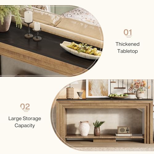 Tribesigns 70.9 Inch Narrow Console Table, Farmhouse 2-Tier Wooden Sofa Table with Storage, Space-Saving Behind Couch Accent Table for Living Room, Entryway, Hallway and Foyer - color: Natural & Black