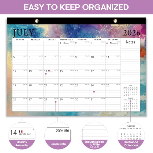 Desk Calendar 2026-2027, 18-Month Calendar Runs from July 2026 to December 2027, Large 17" x 12" Monthly Desktop & Wall Calendar for Home & Office - Gilded Elegance - color: h-Gilded Elegance, size: Jul 2026 – Dec 2027
