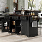 Merax 53.2" Two-Tier Kitchen Island with Storage, Farmhouse Kitchen Island with Power Outlet, 4 Door Shelves, Adjustable Shelves, 3 Drawers, Rolling Island Table, Bar Cabinet for Kitchen, Ash Black - color: Ash Black