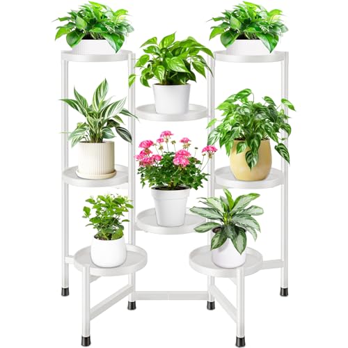 8 Tier Plant Stand Indoor Tall, Tiered Plant Stands Outdoor for Multiple Plants, Corner Metal Folding Flower Display Holders Rack Shelf for Living Room Balcony Garden, Cream White - color: 8 pots-Cream white