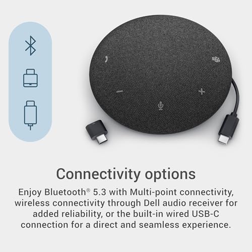 Dell Pro Plus Wireless Speakerphone - SL525 - USB-C, Zoom/Microsoft Teams Certified, Wired/Wireless, Bluetooth 5.3, Omni-Directional, AI-Based Noise Cancellation - style: SL525