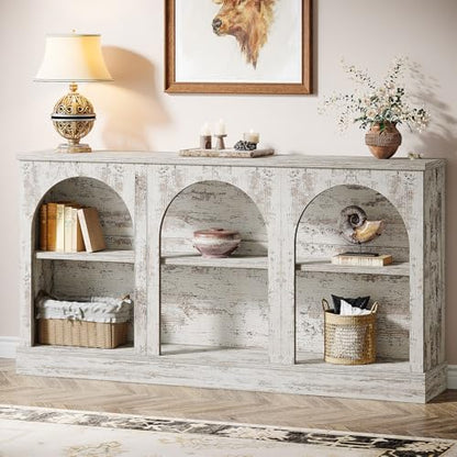 Tribesigns Farmhouse Console Table, 63-Inch Long Entryway Table with 3 Tier Storage, Wooden Rectangular Sofa Table Behind The Couch for Entrance, Hallway, Living Room, Distressed White - color: Distressed White