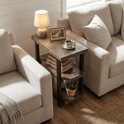 Alaterre Furniture Pomona Solid Wood 3-Tier End Table, Rustic Brown, 20” | Small Side Table or Nightstand with Storage Shelf and Metal Legs, Rustic Farmhouse Chair Side Table for Living Room & Bedroom - color: Rustic Brown