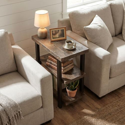 Alaterre Furniture Pomona Solid Wood 3-Tier End Table, Rustic Brown, 20” | Small Side Table or Nightstand with Storage Shelf and Metal Legs, Rustic Farmhouse Chair Side Table for Living Room & Bedroom - color: Rustic Brown