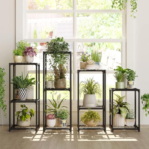 Bamworld Plant Stands Indoor 4 Sets Plant Shelves Outdoor Metal Plant Holder for Multiple Plants Flower Stands for Living Room Balcony Garden Patio Lawn Window Black - color: Black, size: 4 Sets