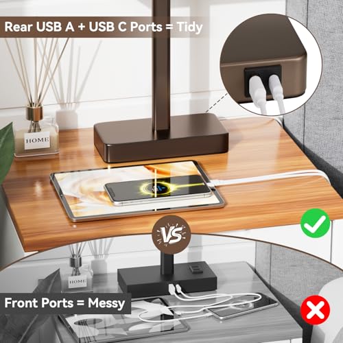 Hong-in Touch Lamps for Bedroom - 3-Way Dimmable Bedside Lamps Set of 2 with USB C+A, White Modern Table Lamp for Night Stands, Desk Lamp for Living Room Nightstand End Tables Bed Side - color: G. White&Brown